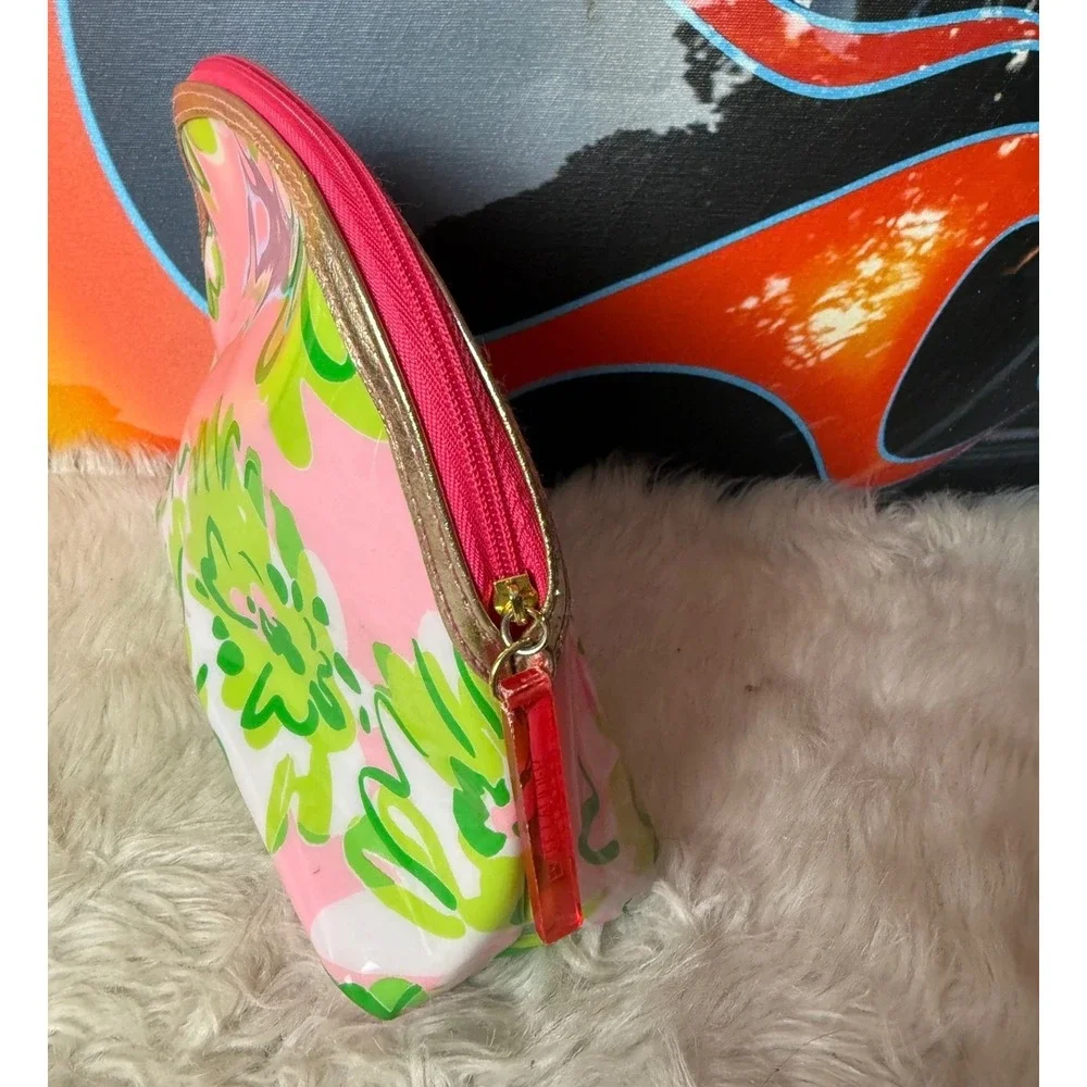 Lilly Pulitzer Estee Lauder Cosmetic Bag Pink Green Floral Makeup Pouch Dome Zip